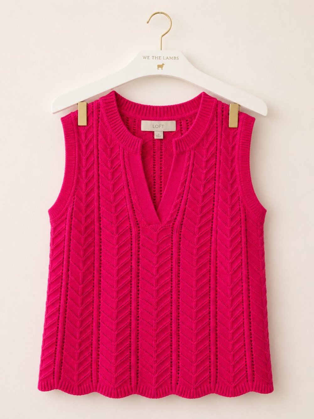 Summer 100% Cotton Chevron Knit Sweater Tank M Bright Pink Resort Coastal LOFT